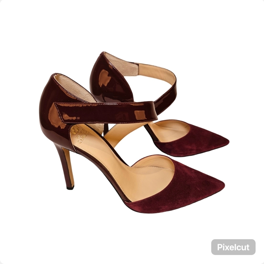 👍Vince Camuto burgundy suede leather high heel stiletto shoes women size 41, 10